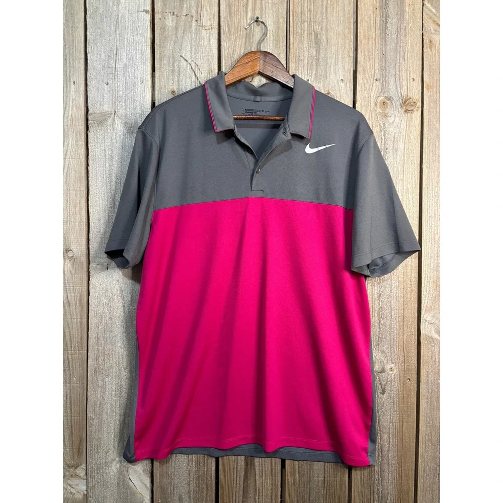 Nike Golf Dri-FIT Polo Shirt Mens‎ XL Grey Pink Color Standard Fit